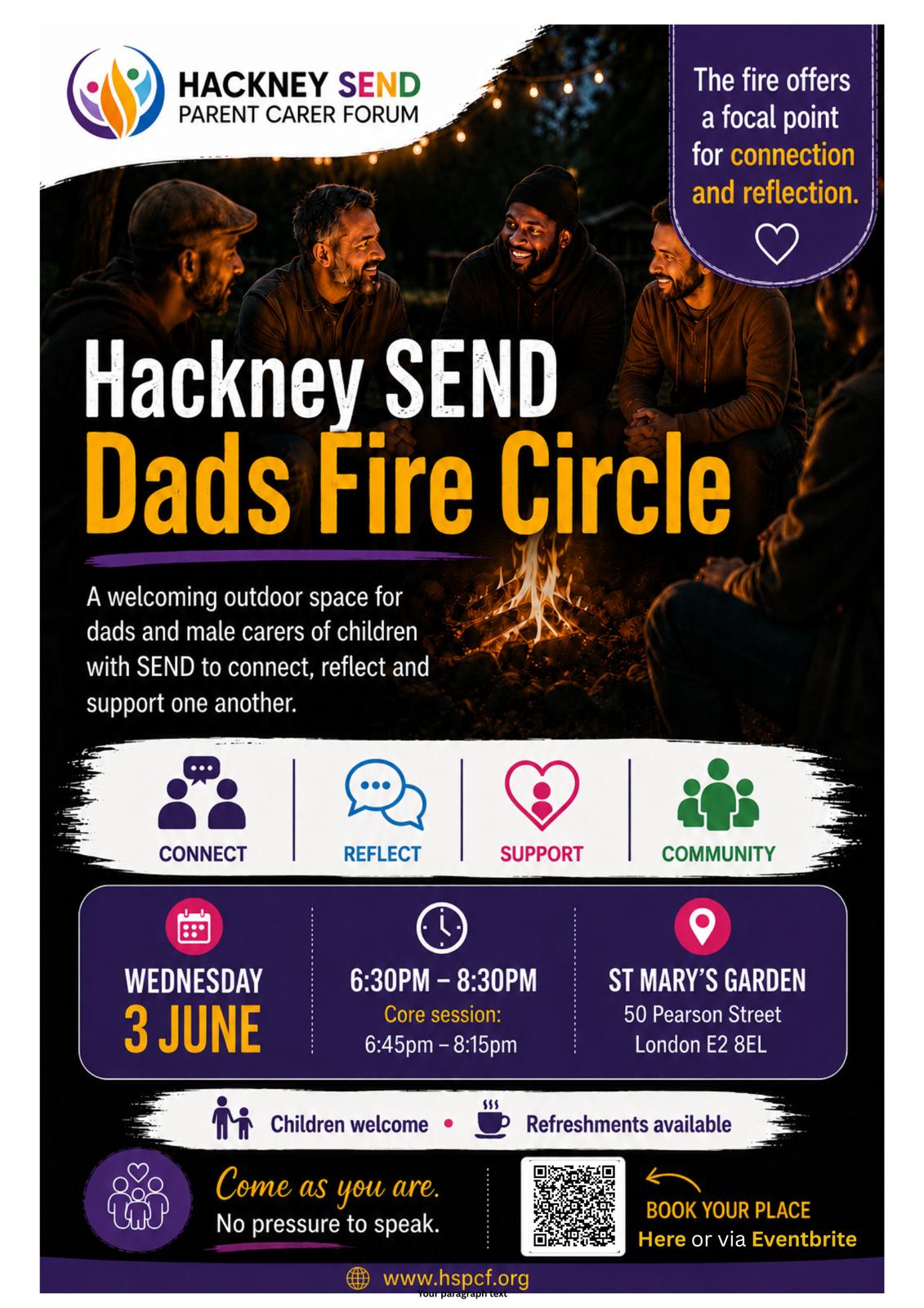 HSPCF x Father Friendly Borough x Four Great Fires Hackney SEND Dad's Fire Circle